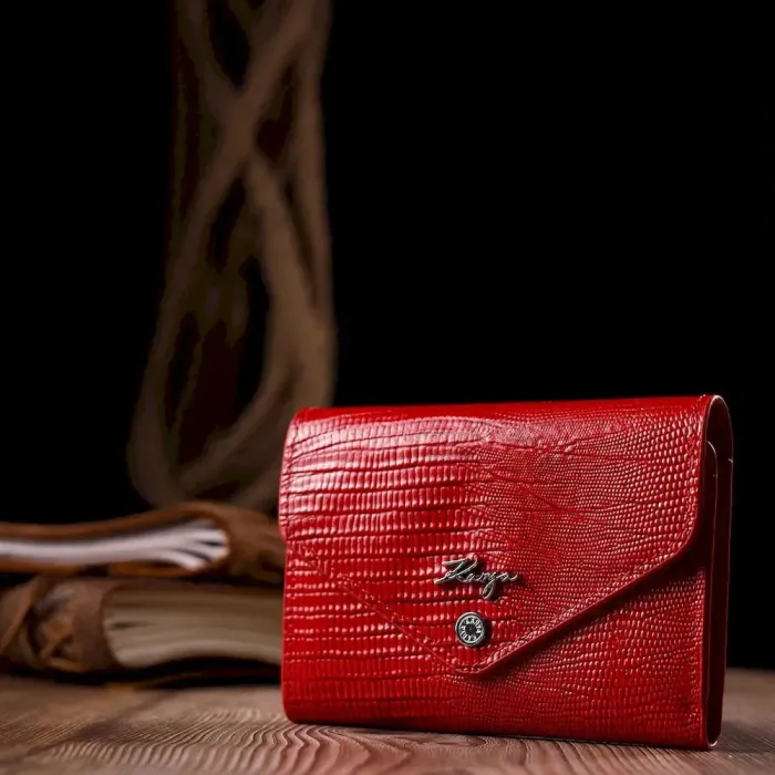 Горизонтальный женский кошелек с монетницей из натуральной фактурной кожи KARYA 21074 Красный