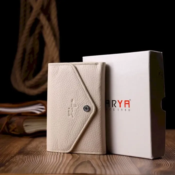 Горизонтальный женский кошелек с монетницей из натуральной кожи KARYA 21070 Молочный