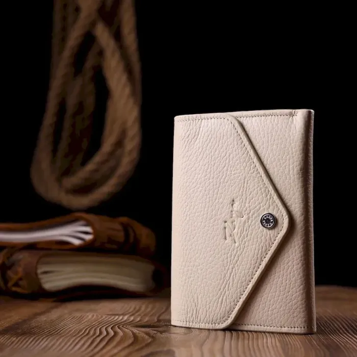 Горизонтальный женский кошелек с монетницей из натуральной кожи KARYA 21070 Молочный