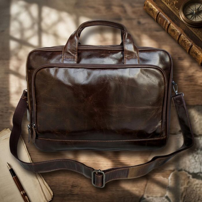 Шкіряна сумка для ноутбука роботи поїздок та документів Vintage 14152 Коричнева