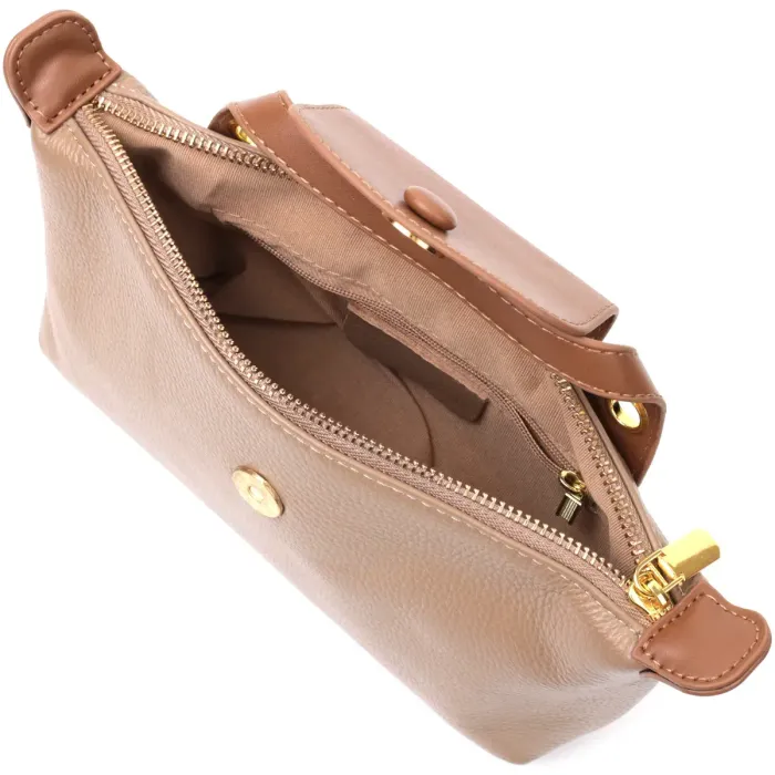 Ідеальна сумка жіноча з цікавим клапаном з натуральної шкіри Vintage 22251 Бежева