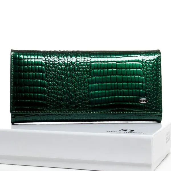 Жіночий гаманець LR шкіряний-лак Sergio Torretti W501-2 dark-green