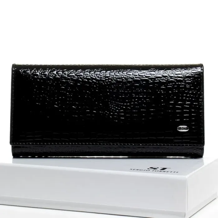 Жіночий гаманець LR шкіряний-лак Sergio Torretti W1-V-2 black