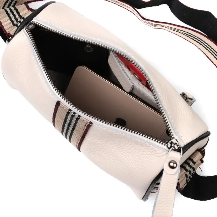 Цікава сумка для жінок з акцентом посередині із натуральної шкіри Vintage 22361 Біла