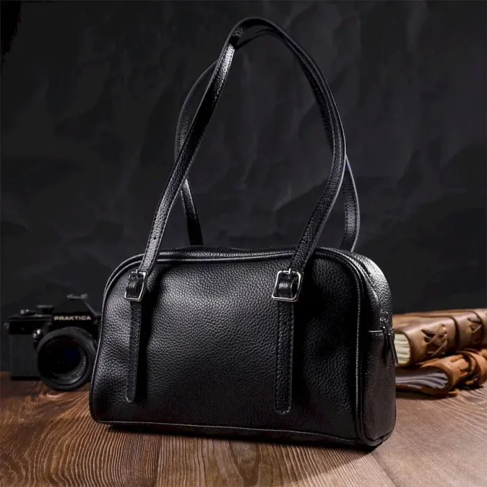 Цікава сумка-клатч зі знімними ручками з натуральної шкіри 22078 Vintage Чорна