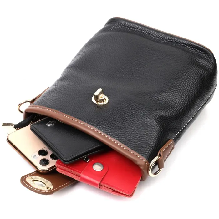 Интересная сумка на плечо для женщин на каждый день из натуральной кожи Vintage 22348 Черная