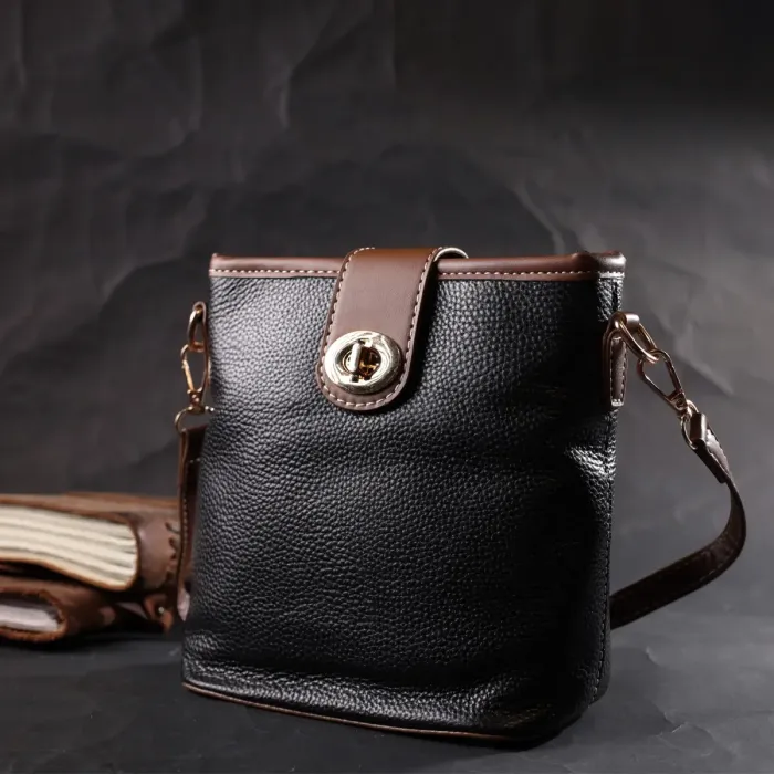 Интересная сумка на плечо для женщин на каждый день из натуральной кожи Vintage 22348 Черная