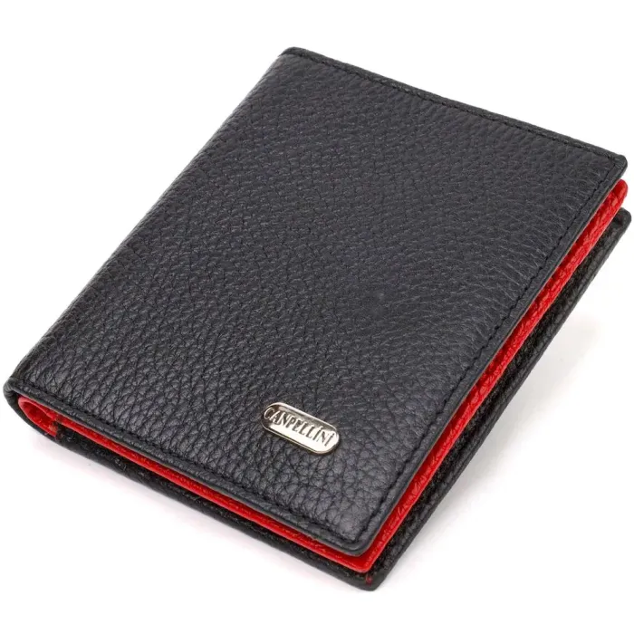 Интересное портмоне для мужчин в комбинации двух цветов из натуральной зернистой кожи CANPELLINI 21741 Черное