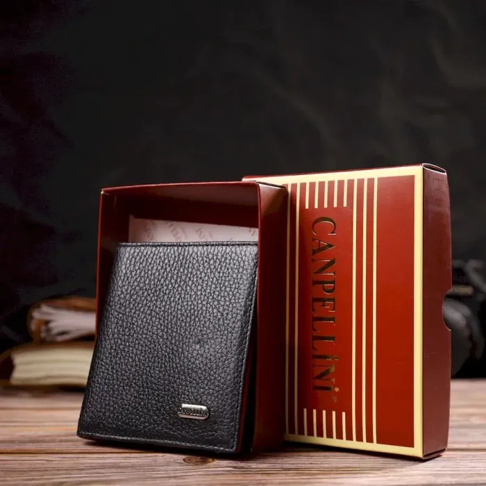 Интересное портмоне для мужчин в комбинации двух цветов из натуральной зернистой кожи CANPELLINI 21741 Черное