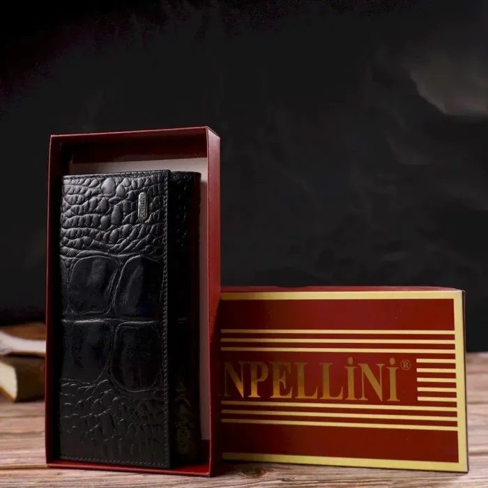 Интересное портмоне унисекс из натуральной крупнозернистой кожи CANPELLINI 21853 Черное