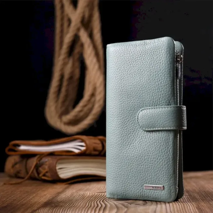 Цікаве жіноче портмоне з натуральної шкіри KARYA 21000 Бірюзовий