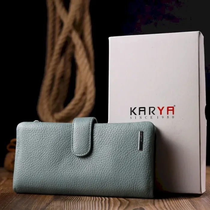 Цікаве жіноче портмоне з натуральної шкіри KARYA 21000 Бірюзовий