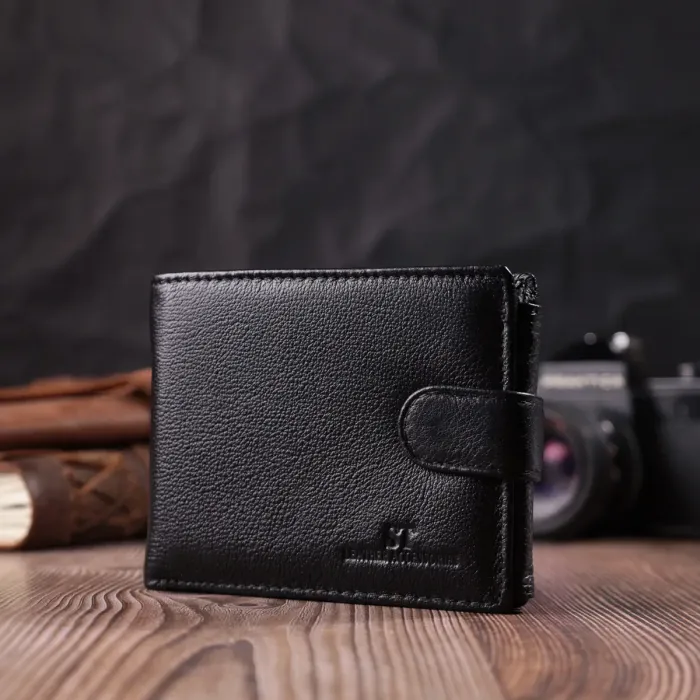 Цікавий гаманець із блоком під документи з натуральної шкіри ST Leather 22480 Чорний