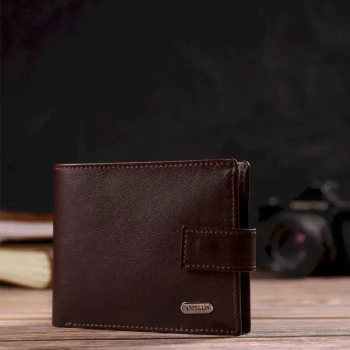 Цікавий горизонтальний гаманець для чоловіків з натуральної гладкої шкіри CANPELLINI 21892 Коричневий