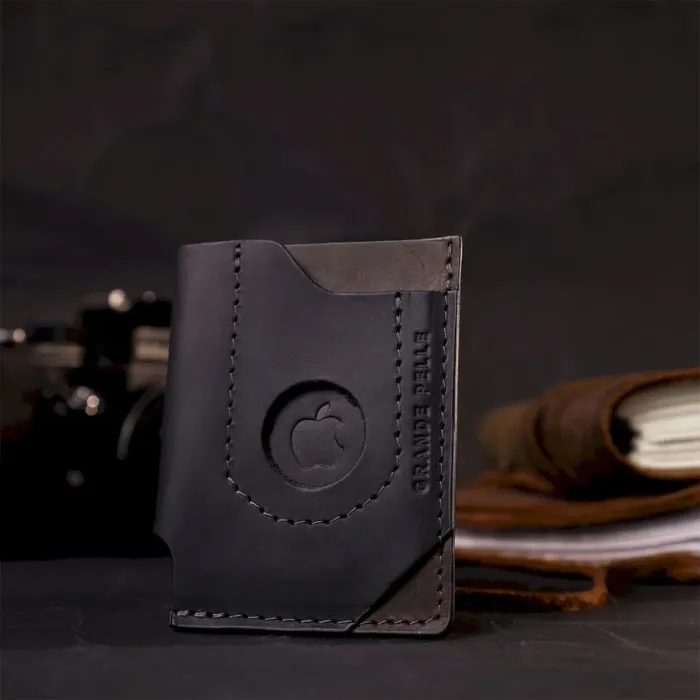 Цікавий картхолдер з утримувачем для Apple AirTag з натуральної шкіри GRANDE PELLE 11608 Чорний