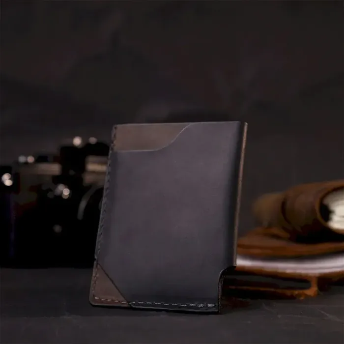 Цікавий картхолдер з утримувачем для Apple AirTag з натуральної шкіри GRANDE PELLE 11608 Чорний