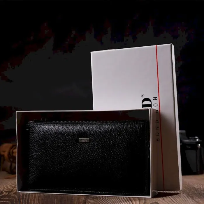 Цікавий клатч на два відділення з натуральної шкіри флотар BOND 22047 Чорний