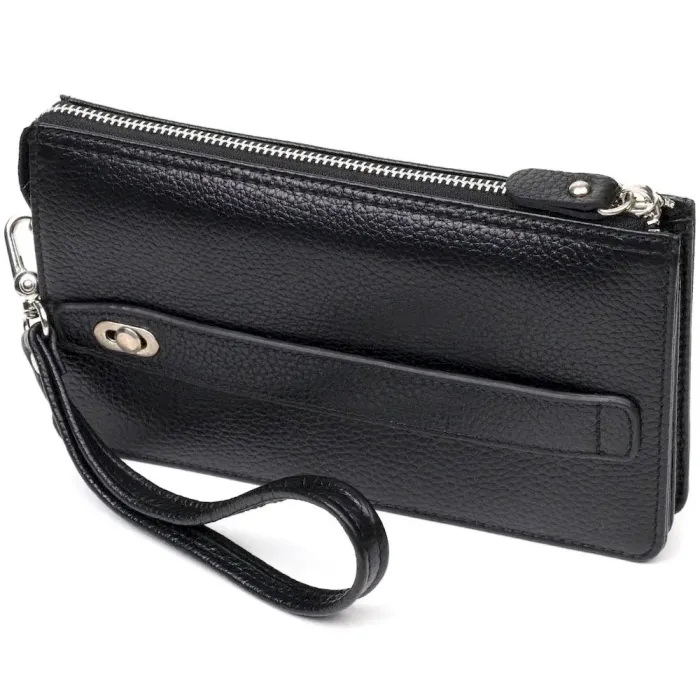Цікавий клатч на два відділення з натуральної шкіри флотар BOND 22047 Чорний