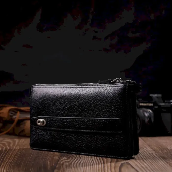 Цікавий клатч на два відділення з натуральної шкіри флотар BOND 22047 Чорний