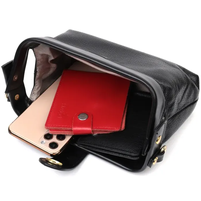 Цікавий клатч у класичному кольорі з цікавою клямкою з натуральної шкіри Vintage 22427 Чорний