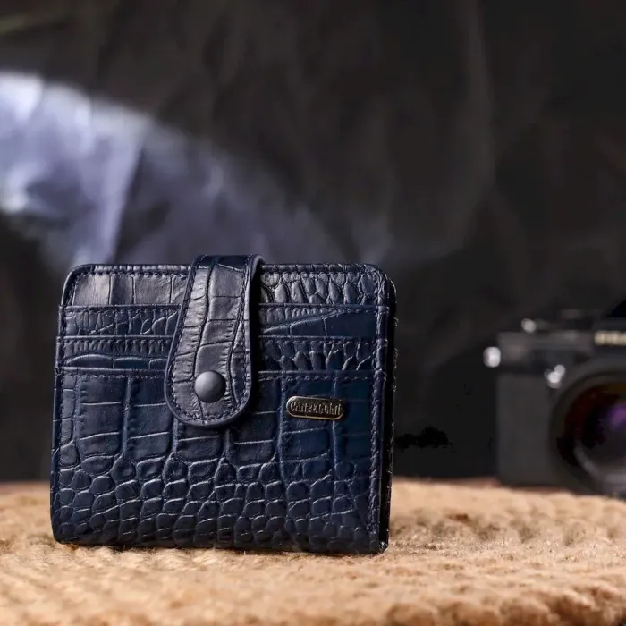 Интересный кошелек из натуральной кожи с тиснением под крокодила CANPELLINI 21687 Синий