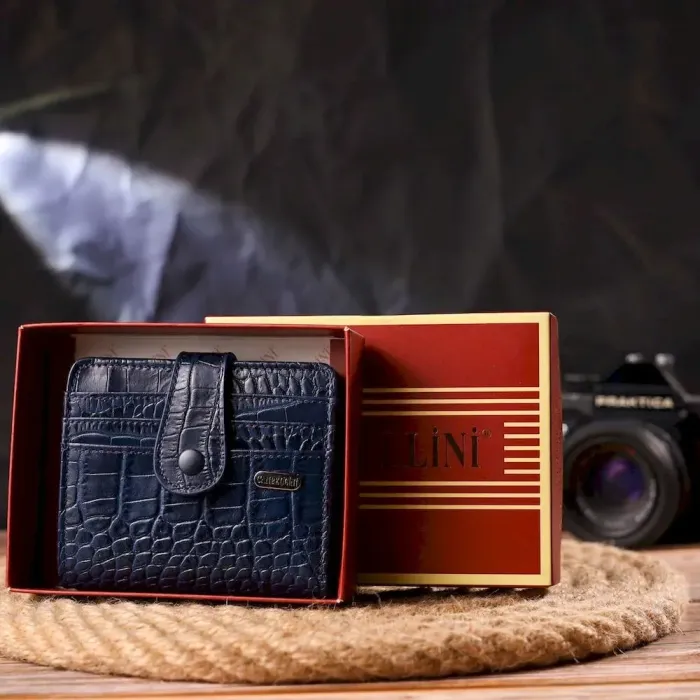 Интересный кошелек из натуральной кожи с тиснением под крокодила CANPELLINI 21687 Синий