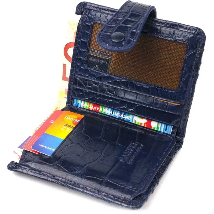 Интересный кошелек из натуральной кожи с тиснением под крокодила CANPELLINI 21687 Синий
