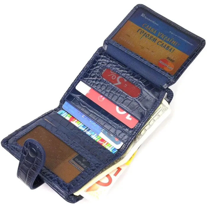 Интересный кошелек из натуральной кожи с тиснением под крокодила CANPELLINI 21687 Синий