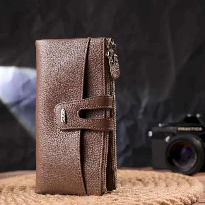 Интересный кошелек из натуральной зернистой кожи CANPELLINI 21634 Бежевый