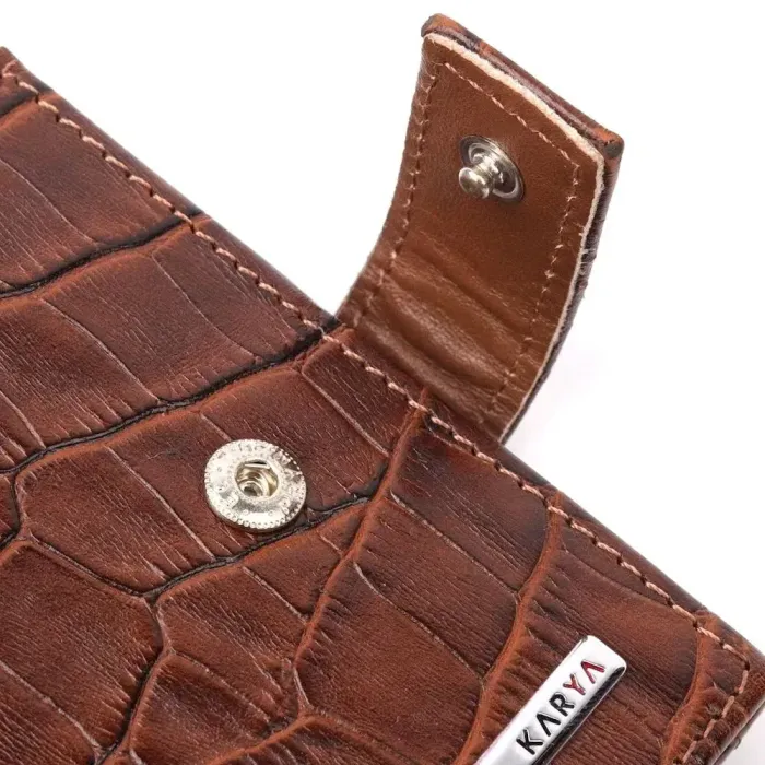 Интересный мужской кошелек из натуральной кожи с тиснением под крокодила KARYA 21202 Коричневый