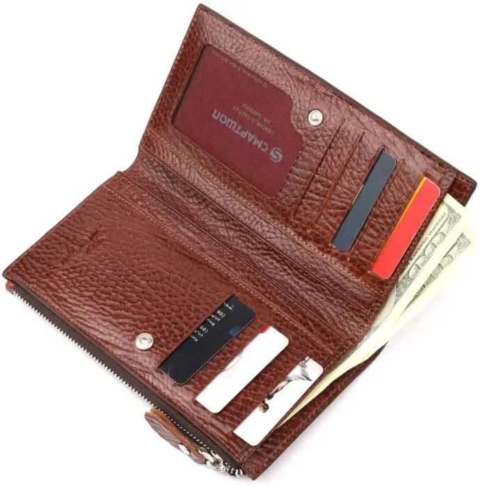 Цікавий складний гаманець з натуральної шкіри KARYA 21131 Коричневий