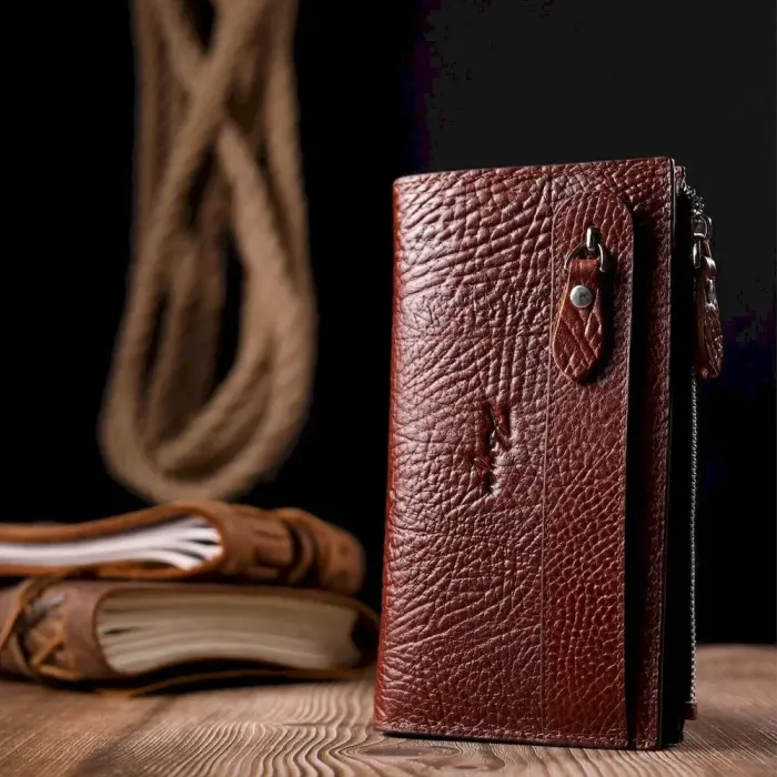 Цікавий складний гаманець з натуральної шкіри KARYA 21131 Коричневий