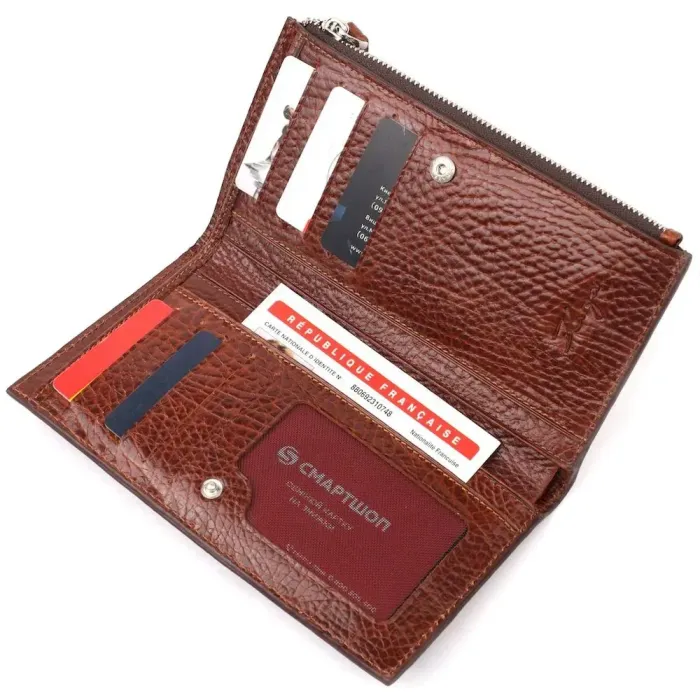 Цікавий складний гаманець з натуральної шкіри KARYA 21131 Коричневий