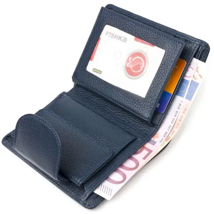 Интересный вертикальный кошелек из натуральной кожи CANPELLINI 21675 Синий