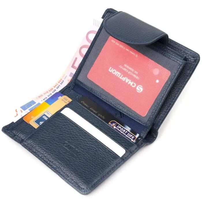 Интересный вертикальный кошелек из натуральной кожи CANPELLINI 21675 Синий