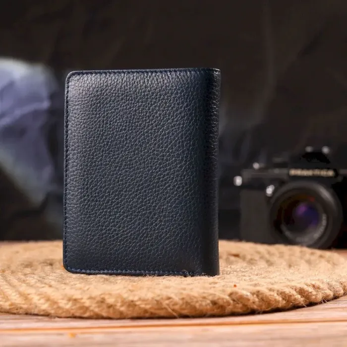 Интересный вертикальный кошелек из натуральной кожи CANPELLINI 21675 Синий