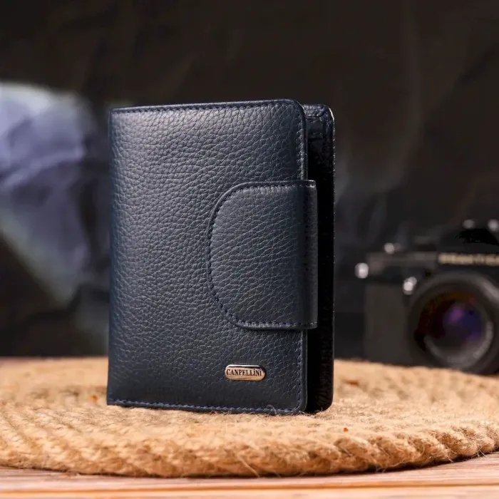 Интересный вертикальный кошелек из натуральной кожи CANPELLINI 21675 Синий