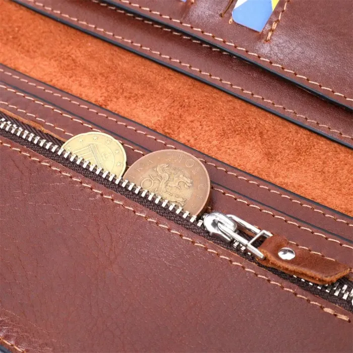 Цікавий вертикальний гаманець із натуральної шкіри GRANDE PELLE 11660 Коричневий