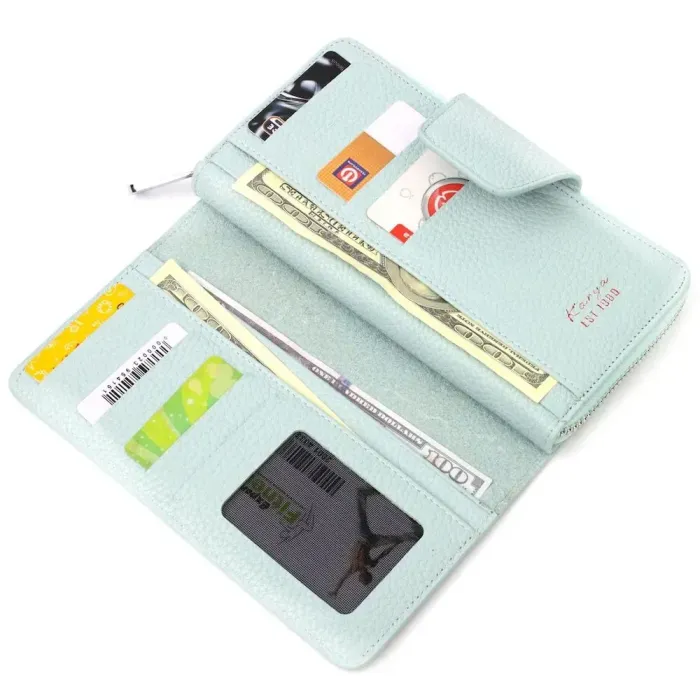 Интересный вертикальный женский кошелек из натуральной кожи KARYA 21157 Голубой