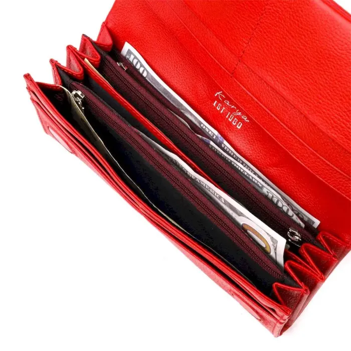 Интересный вместительный женский кошелек из натуральной кожи KARYA 21178 Красный