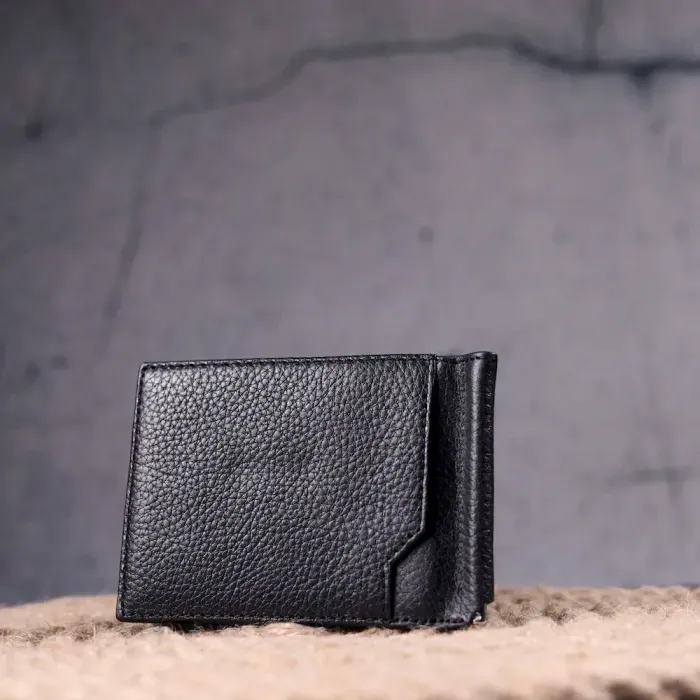 Интересный зажим для мужчин с монетницей из натуральной кожи KARYA 21346 Черный