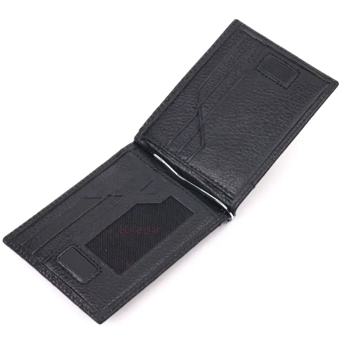 Интересный зажим для мужчин с монетницей из натуральной кожи KARYA 21346 Черный