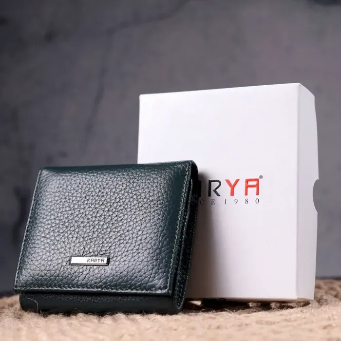 Интересный женский кошелек с монетницей из натуральной кожи KARYA 21379 Зеленый