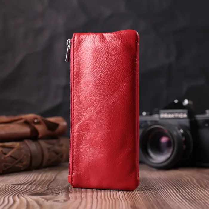 Яскрава шкіряна ключниця на блискавці ST Leather 22557 Червоний