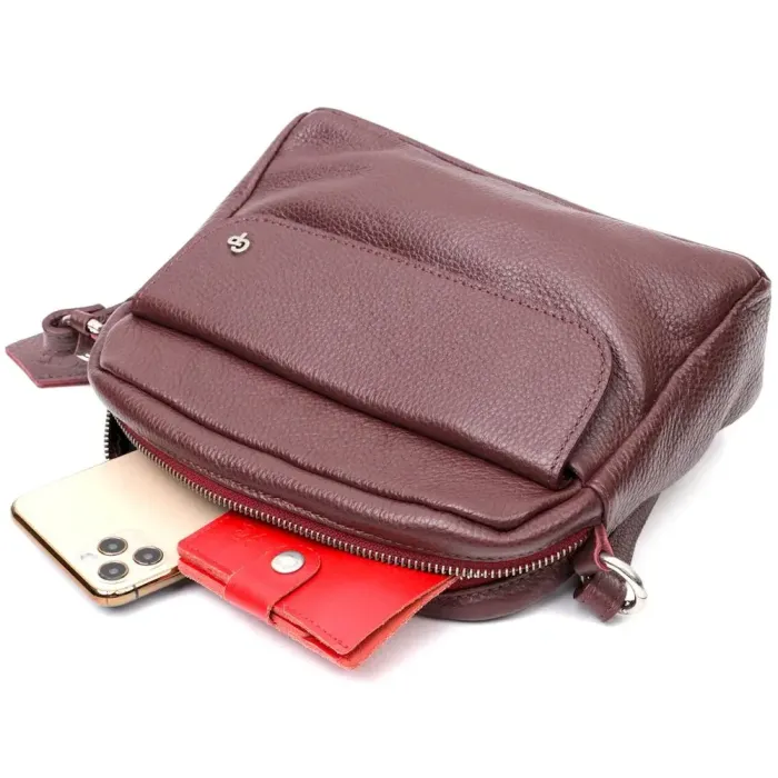 Яскрава сумка жіноча крос-боді з натуральної шкіри GRANDE PELLE 11653 Марсала