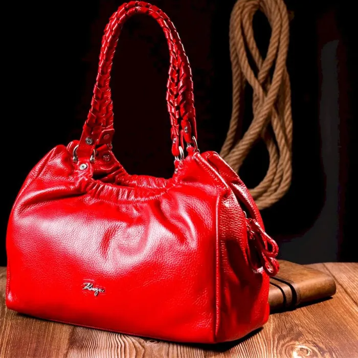 Яркая женская сумка с ручками KARYA 20843 кожаная Красный