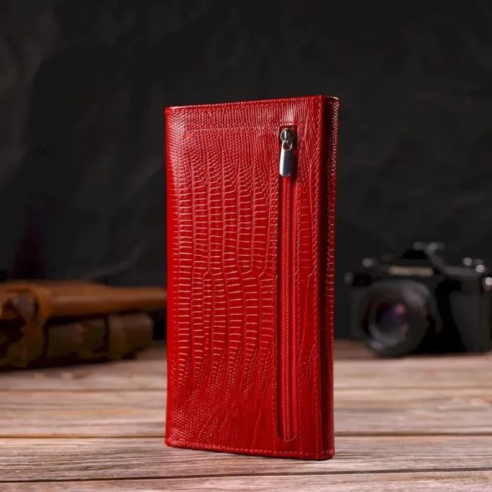 Яркий кошелек для женщин из натуральной фактурной кожи CANPELLINI 21823 Красный