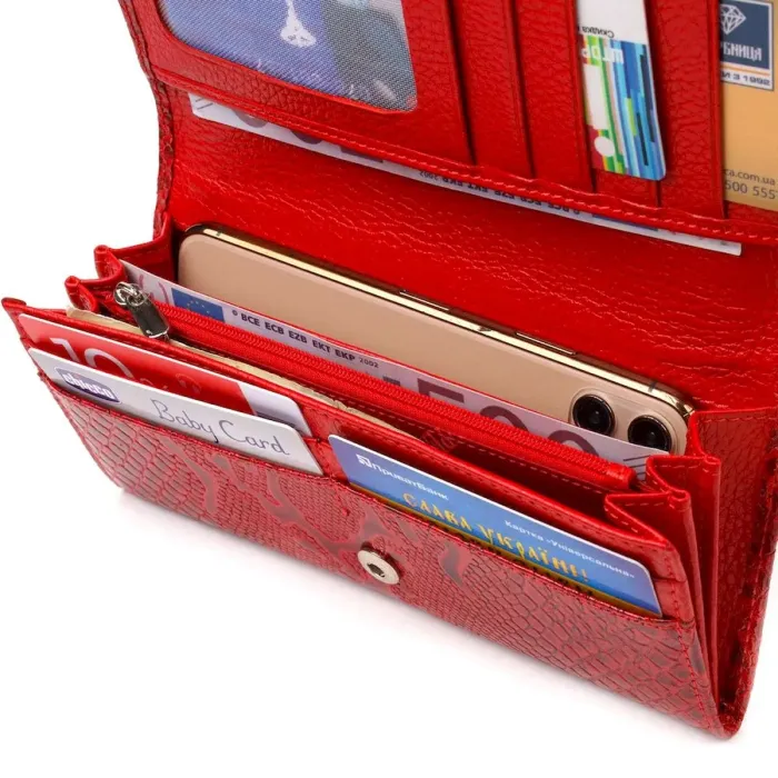 Яскравий гаманець лакований для жінок з натуральної фактурної шкіри CANPELLINI 21610 Червоний