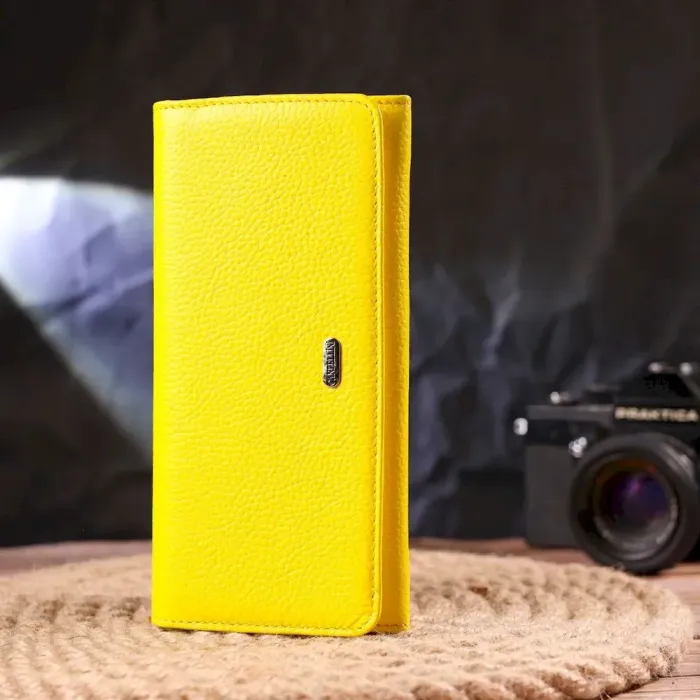 Яскравий молодіжний гаманець із натуральної шкіри флотар CANPELLINI 21612 Лимонний