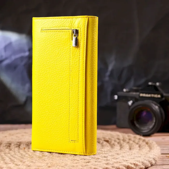 Яскравий молодіжний гаманець із натуральної шкіри флотар CANPELLINI 21612 Лимонний